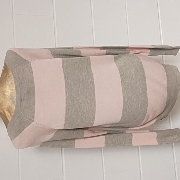 Pink & Taupe Grey Wide Stripe Fine Gauge Knit Sweater XL - Picture 2 of 10